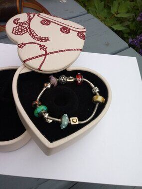 Authentic Pandora bracelet with 11 charms beads spacers clips few with gold